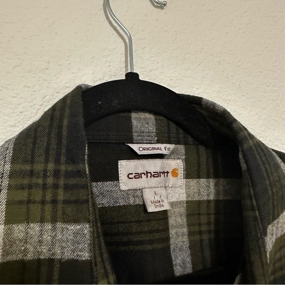 Carhartt Hubbard Flannel Shirt Long Sleeve Black Green Plaid Size Large Men’s - Picture 9 of 10